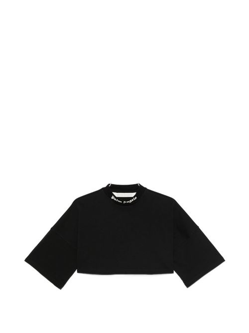 T-shirt cropped Palm Angels da donna nera con logo bianco PALM ANGELS | PAWAA001JR001100A
